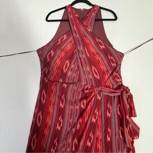 Ralph Lauren Red and Gray Halter Maxi Dress